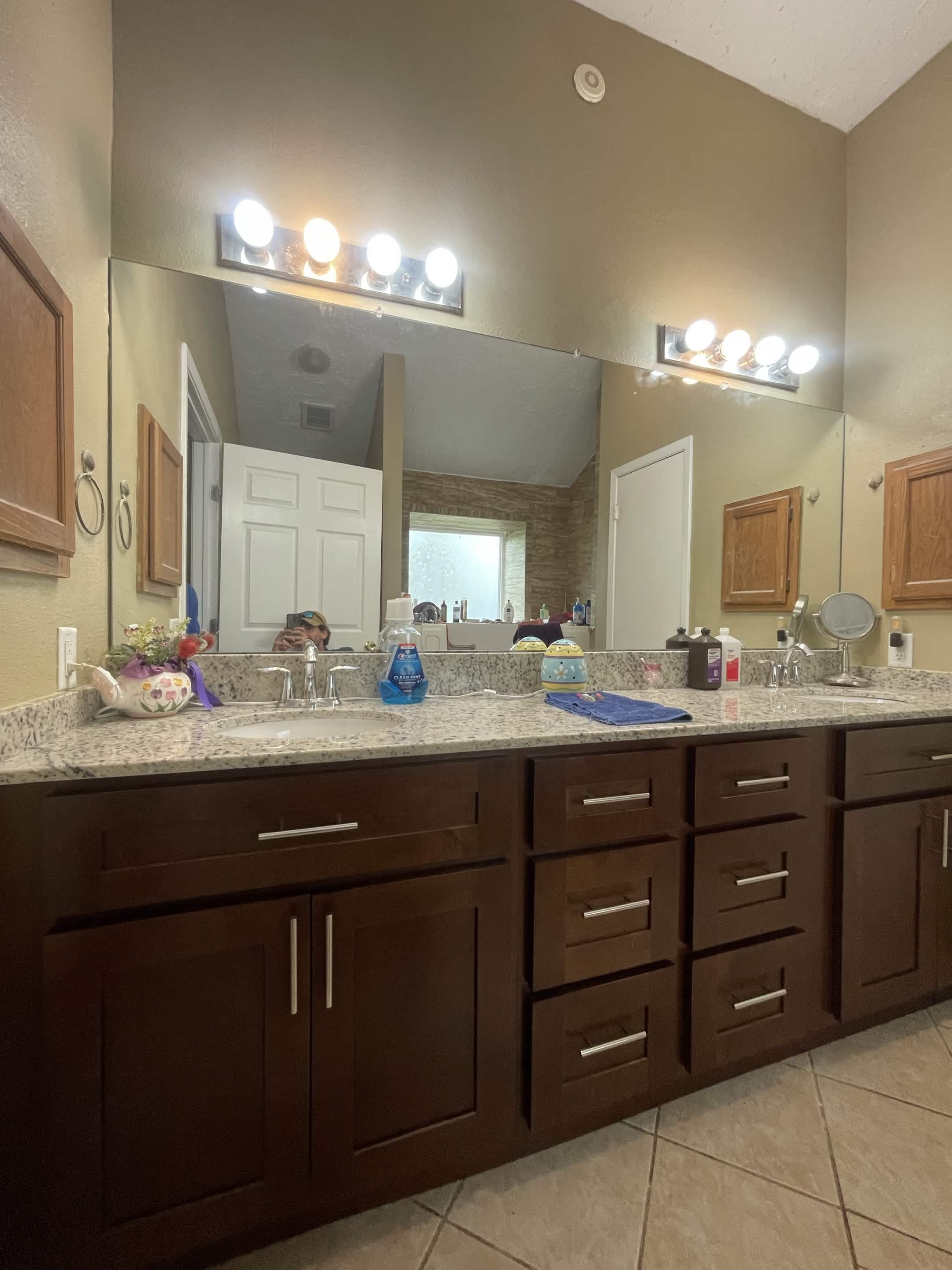 Double vanity with granite countertop